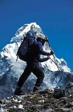 Erik Weihenmayer in the shadow of Ama Dablam