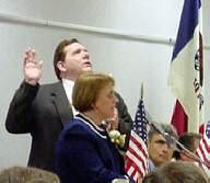 Joanne Wilson swears in Allen Harris as Director of the Iowa Department for the Blind