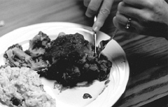 Barbara Pierce demonstrates that cutting a piece of meat isn't complex, it just takes practice.