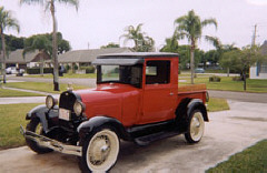 A side view of Joe Naulty's completely restored Modal A pickup truck.