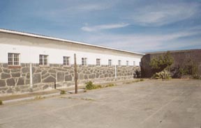 The courtyard in Nelson Mandela's Robben Island prison block, where prisoners broke rock all day.