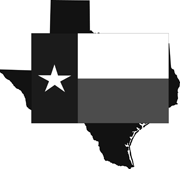 Texas flag and outline of the state.