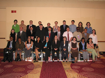 The 2007 scholarship class: back row (left to right): Josh Loevy, James Brown, Chad Wilburn, Paul Shepardson, Brian Dulude, Lisa Hanson-Johnson, J.J. Meddaugh, Bill Casson, Sarah Leon, and Carol Jenkins; middle row: Karen Anderson, Charles Black, Trevor Attenberg, Skylar Covich, Cody Greiser, Dick Morris, Glenn Stewart, Kevin Pitchford, A.Z. Martinez, Meghan Whalen; and front row: Sachin Pavithran, Theresa Chinheya, Anna Roberts, Terri Rupp, Kallie Smith, Helen Stevens, Jennifer Kennedy, Lora Ireland, Alexandria Watkins, and Lindsay Yazzolino