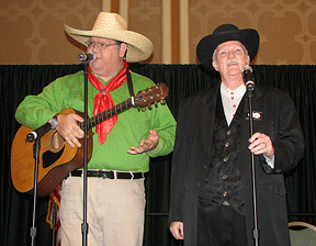 Convention delegates were entertained during the opening ceremonies by two cowboy poets known as Voices on the Western Wind.