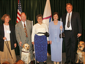 NAGDU board members (left to right) Liz Campbell, Michael Hingson, Toni Whaley, Sherrill O'Brien, and Marion Gwizdala