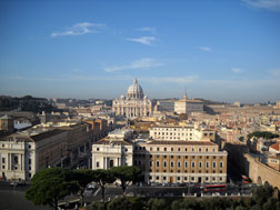 A view of Rome with St. Peter's Basilica in the distance