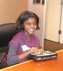 March� Daughtry, a seventh-grade student, reads from a historical text about the American Revolution.
