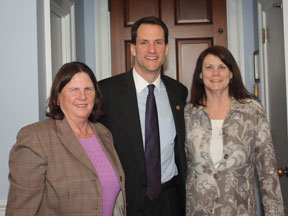 NFB of Connecticut President Beth Rival (left) and affiliate member Maryanne Melley (right) are pictured here with Representative Jim Himes of the state's fourth congressional district.