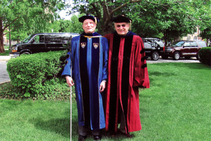 NFB President Marc Maurer was awarded the honorary Doctorate of Laws from the University of Notre Dame on Sunday, May 16, 2010. He is pictured here after receiving his award from Professor Walter Nicgorski. We congratulate our President on another appropriate recognition of his service to the blind of America and his accumulated expertise in the blindness civil rights arena.