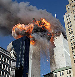 Both towers of the World Trade Center engulfed in flames