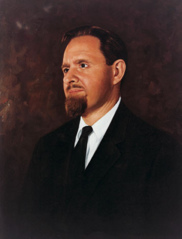 The portrait of Jacobus tenBroek that hangs in the reception area of the Jernigan Institute