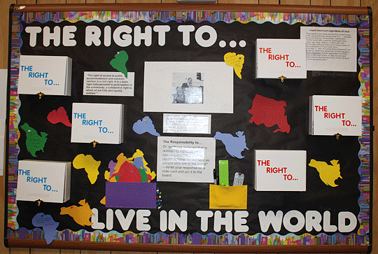 bulletin board display in the Betsy Zaborowski Conference Room in the Jernigan Institute pays tribute to the legal scholarship of Dr. Jacobus tenBroek, the founding president of the National Federation of the Blind. 