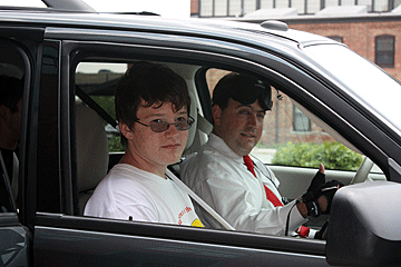 Mark and Luke in the car.