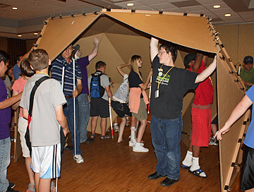 Students examine the dome.