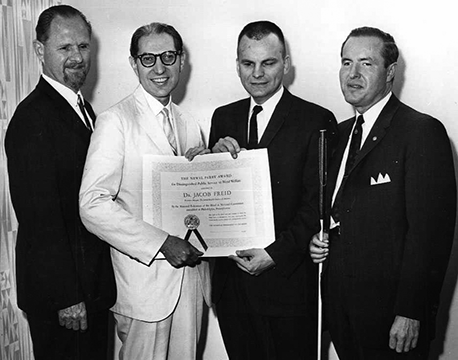 Jacobus tenBroek, Jacob Fried, Russell Kletzing, and Kenneth Jernigan in 1963 as Fried was presented with the Newel Perry Award.