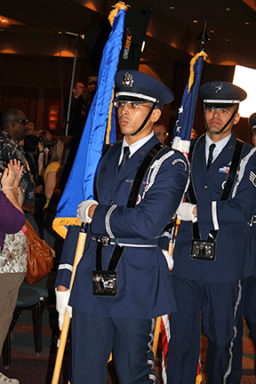 Air Force Honor Guard enters with flags