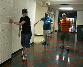 Parents of BELL participants donned sleepshades to receive a mini orientation and mobility class.
