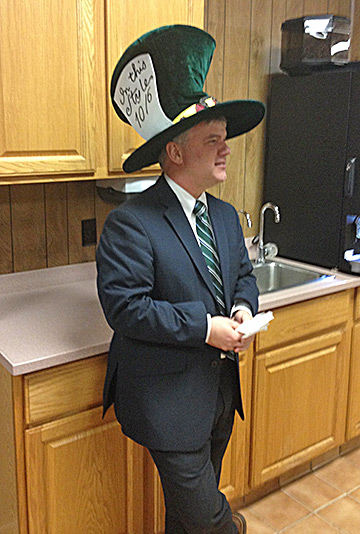 John Berggren plays it cool with a Mad Hatter top hat.