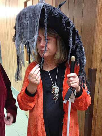 Joanne Wilson’s witch’s hat with artfully draped cobwebbing—positively bewitching