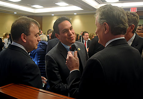 Mark Riccobono, Congressman Pete Aguilar, and Marc Maurer chat during the Congressional Reception