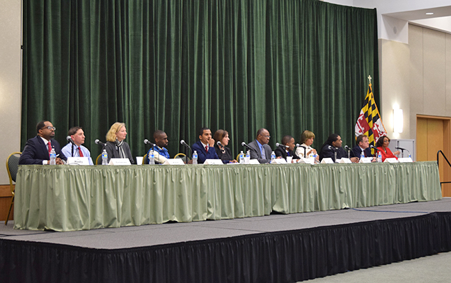 The stage was full with twelve candidates for mayor lined up for the March 3 debate