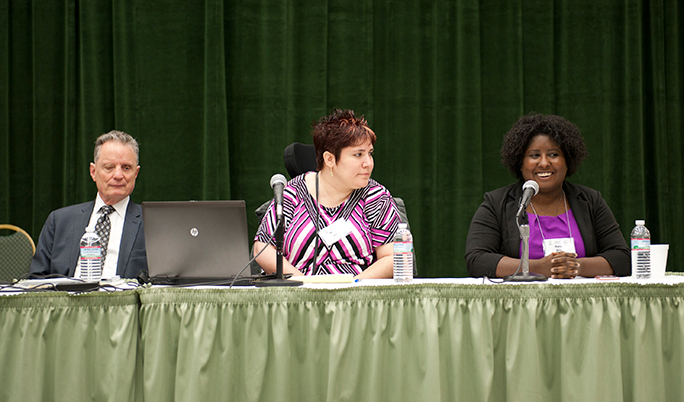 Dr. Maurer moderates panel one of the Building Diversity in the Disability Rights Movement plenary session with speakers Michelle Garcia, Access Living of Metropolitan Chicago, and Rabia Belt, Stanford Law School.