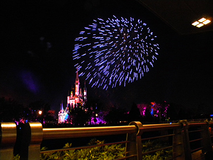 Fireworks light up the night sky over Cinderella’s castle in the Magic Kingdom at Walt Disney World