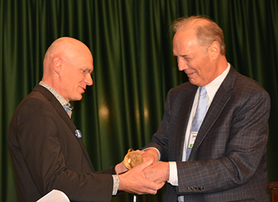 Be My Eyes cofounder Hans Jørgen Wiberg accepts the Bolotin Award on behalf of the company