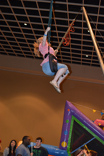 Katey Jackson from Florida jumps sky-high (as much as hotel ceilings allow) on the trampoline