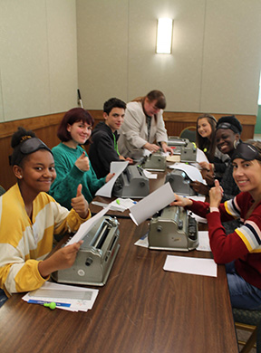 A big thumbs up from Art of Leadership students who have received tutorials on the Braillewriter from Ellen Ringlein.