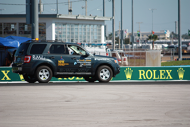 The NFB’s Blind Driver Challenge vehicle on the Daytona racetrack on January 29, 2011