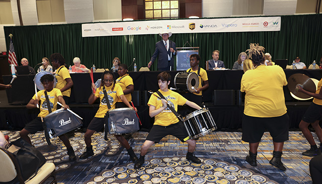 The Bulldog Express band, one of the many amazing performances at opening general session, got the crowd moving.