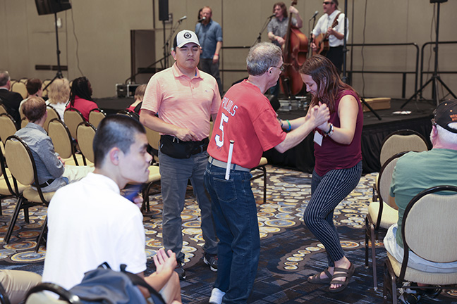 NFB members cut a rug at the Welcome Dance to the music of the Haymakers led by newly elected board member Tom Page.