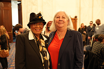 Representative Alma Adams (on the left) and NFB of North Carolina President Sharon Weddington