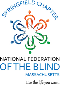 The NFB of Massachusets square logo with Springfield Chapter in an arc overtop the logo. 