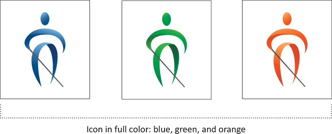 Icon in full color: blue, green, and orange