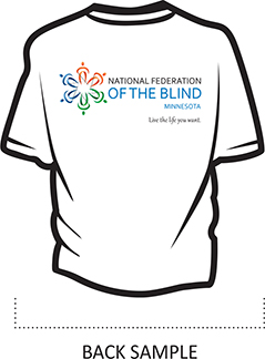 A graphic of a T-shirt with a larger rectangle logo across the back of the T-shirt.