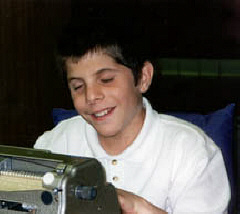 Benjamin Waldman at his Braille writer,
