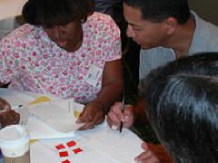 Parents Carla and Michael Cerillo of La Mirada, California practice sight-reading Braille.