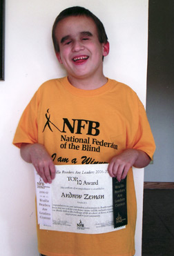 Andrew Zeman, a top-ten winner in grades 2-3, read over 3,000 pages in the 2007 Braille Readers Are Leaders Contest.