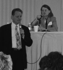 In a return to Dallas thirteen years later, Barbara Cheadle and NFB President Marc Maurer at the 2006 NOPBC Seminar.