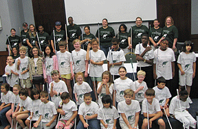 The Junior Science Academy ends with a special ceremony on Sunday morning. Students pose for one last group shot with their mentors and teachers in the NFB Jernigan Institute auditorium.