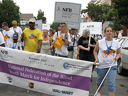 On the last day of the Youth Slam, students gather for a rally at Baltimore�s Inner Harbor and march from there to the nearby headquarters of the NFB to celebrate the end of an exciting week with dinner and a dance.