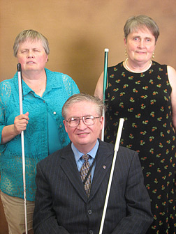 Walhof (on right) and her brother, Curtis Willougby, and sister Susan Ford. All three are active members and leaders in the NFB. Ramona, now retired, owned and ran a successful business for many years, Curtis is an engineer, and Susan is a Braille teacher.
