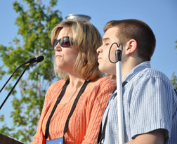 Maureen Lamperis and her son Joe Lamperis of Illinois address the rally after the March for Independence.