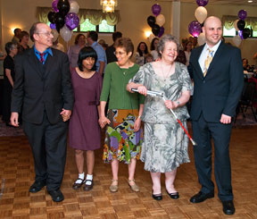 Diya stands with her family at the celebration following her bat mitzvah service. (Courtesy Peter Powell Photography)