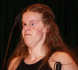 C. J. Fish makes her winner's speech from the podium