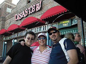 The Marten family in front of a Universal Studio movie and ride called Disaster!