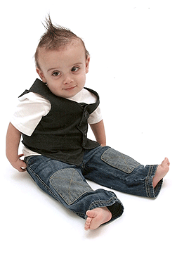 Ten-month-old Mo Jones-Beasley of Tennessee sits on the floor.