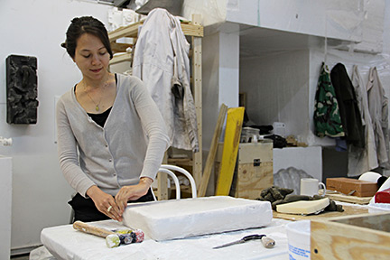 Emilie Gossiaux working in Daniel Arsham's studio in 2013.